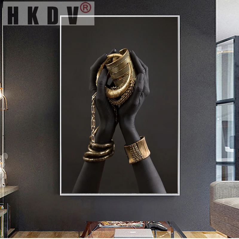 

HKDV современная женщина руки с золотом ювелирные изделия холст картины абстрактная стена художественные плакаты принты Африканское искусс...