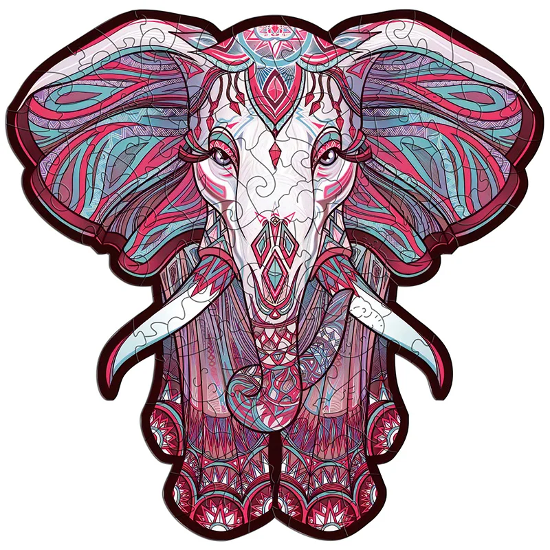

Charm White Elephant Puzzle Kids Wooden Toy Jigsaw Unique Shaped Piece Wood Puzzle for Children Gift Box Brain 3D Diy Game Item
