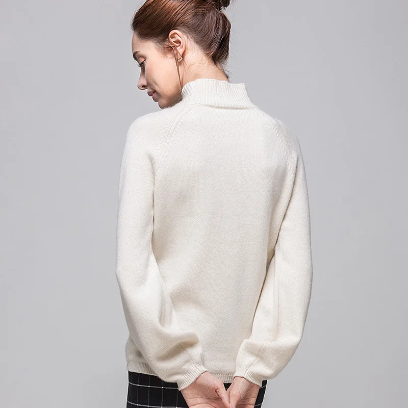 Женский кашемировый пуловер SuyaDream однотонный белый с высоким воротом Осень-Зима