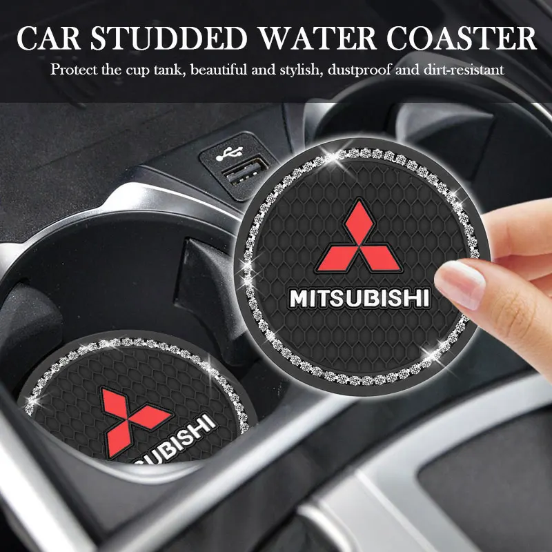 

2pcs Rhinestone Car Cup Holder Coaster Non Slip Pad Mat for Mitsubishi Eclipse Lancer Evo Galant Outlander 3 Montero Asx Sport
