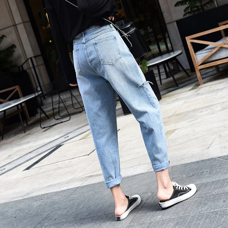 Женские рваные джинсы с эффектом пуш-ап синие брюки из денима высокой талией и