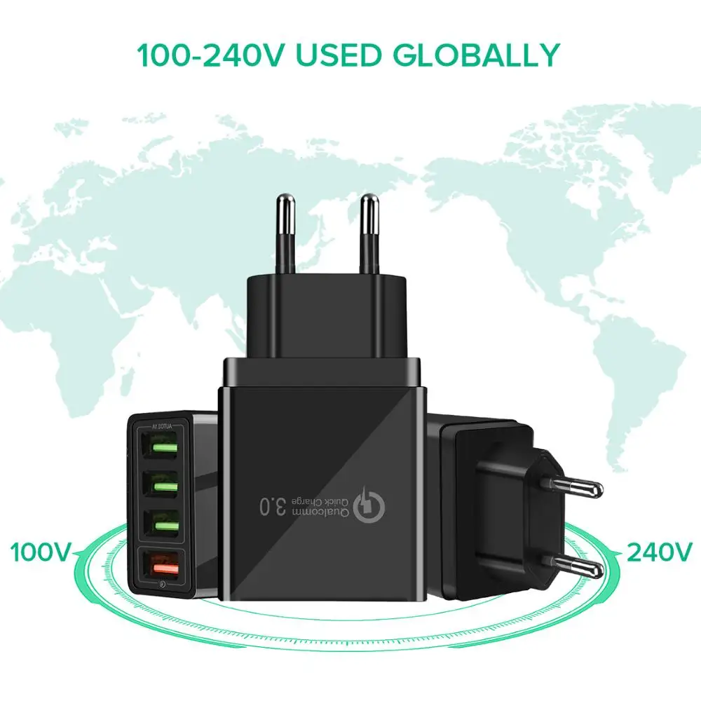 GOOJODOQ 3.1A Быстрая зарядка 3 0 USB настенное зарядное устройство 4 порта быстрое QC3.0 для