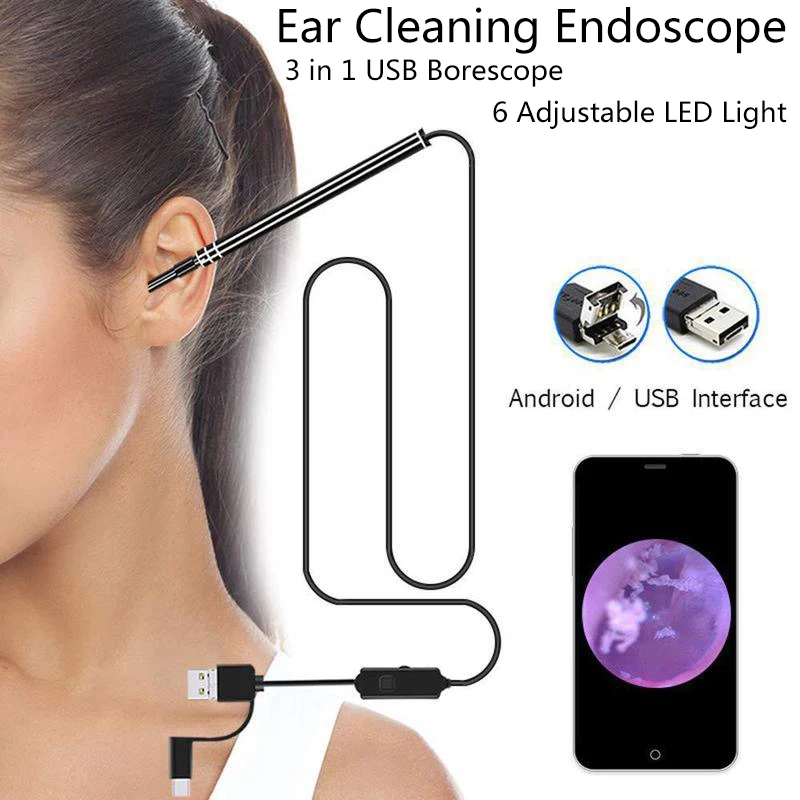 3 в 1 USB бороскоп осмотр ушной очистки эндоскоп мини медицинский для удаления