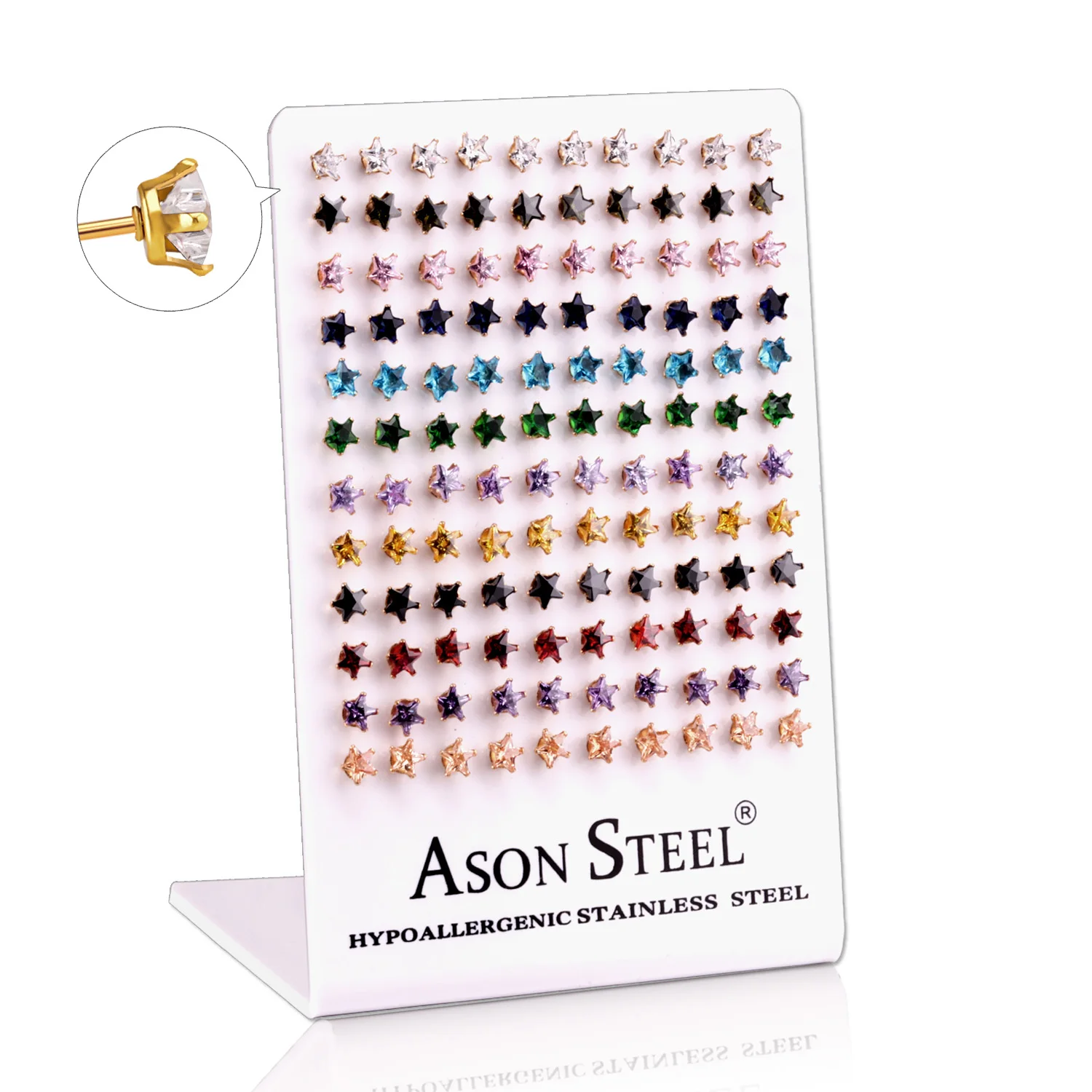 ASONSTEEL 60 пар/лот модные украшения для ушей серьги пусеты со звездным цирконием опт