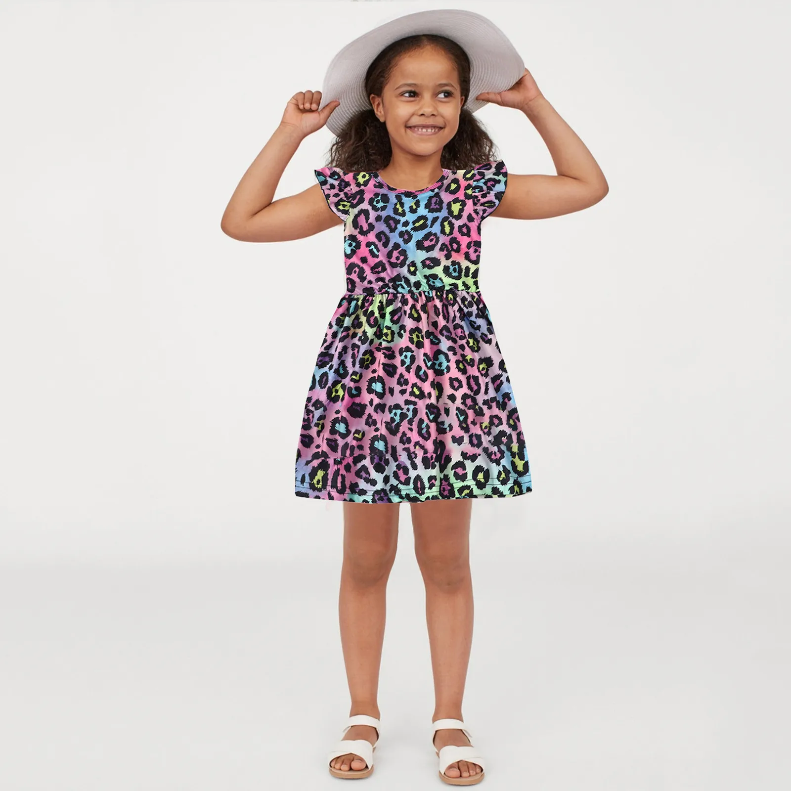 

Toddler Baby Girls Fly Sleeve Leopard Tie-Dyed Printed Princess Dress плае для девоки Summer Baby Girl Dress ropa bebe niña