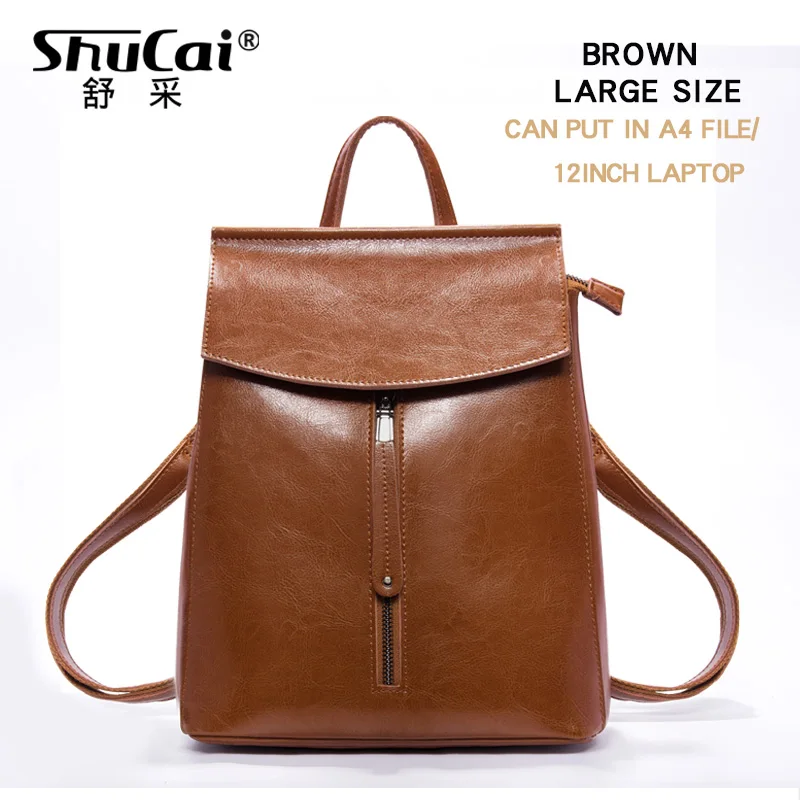BROWN LARGE SHUCAI, винтажный женский рюкзак, для путешествий, кожаный рюкзак, кошелек, сумки для женщин,, сумка - Цвет: BROWN LARGE
