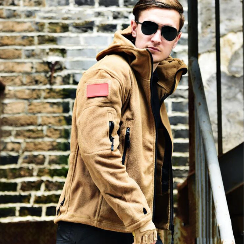 Военная флисовая тактическая куртка для мужчин теплая спортивная с капюшоном