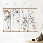 Декоративная стена в китайском стиле с рамкой, декоративное полотно в виде цветка для гостиной, прокрутка из массива дерева, картины для домашнего декора