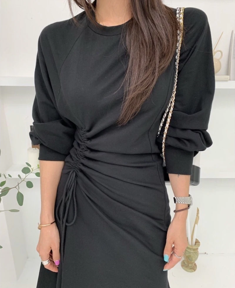 RUGOD Новое Осеннее длинное платье ropa mujer с круглым вырезом, в полоску, на шнуровке, тонкое асимметричное платье, модное женское Повседневное платье в Корейском стиле