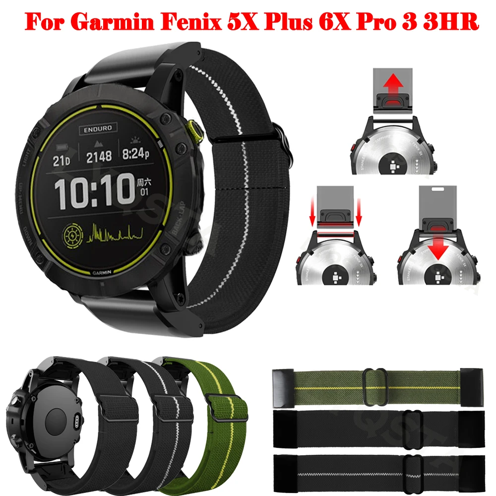 

Регулируемый нейлоновый Плетеный ремешок для наручных часов Garmin Fenix 5 5X Plus 6 6X Pro 3, 26 мм