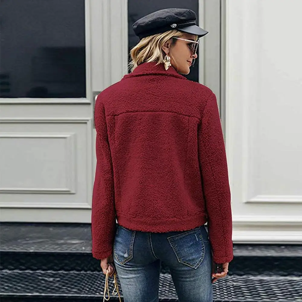 

Plush Coat Plus Size Women Autumn Winter Fluffy 2019 Solid Long Sleeve Lapel Zipper Fake Fur Wollen Coat Soft Female Overcoat