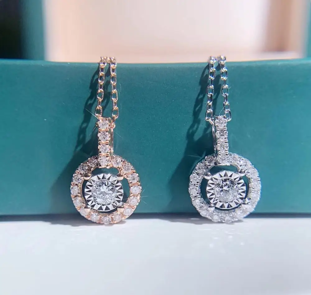 AEAW 18 к белое золото обручальное подвесное бриллиантовое ожерелье 0.06Ct алмазные