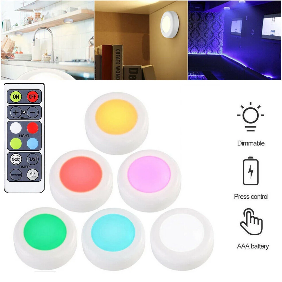 16 цветов RGB 3 режима светодиодный светильник для шкафа беспроводной затемняемый