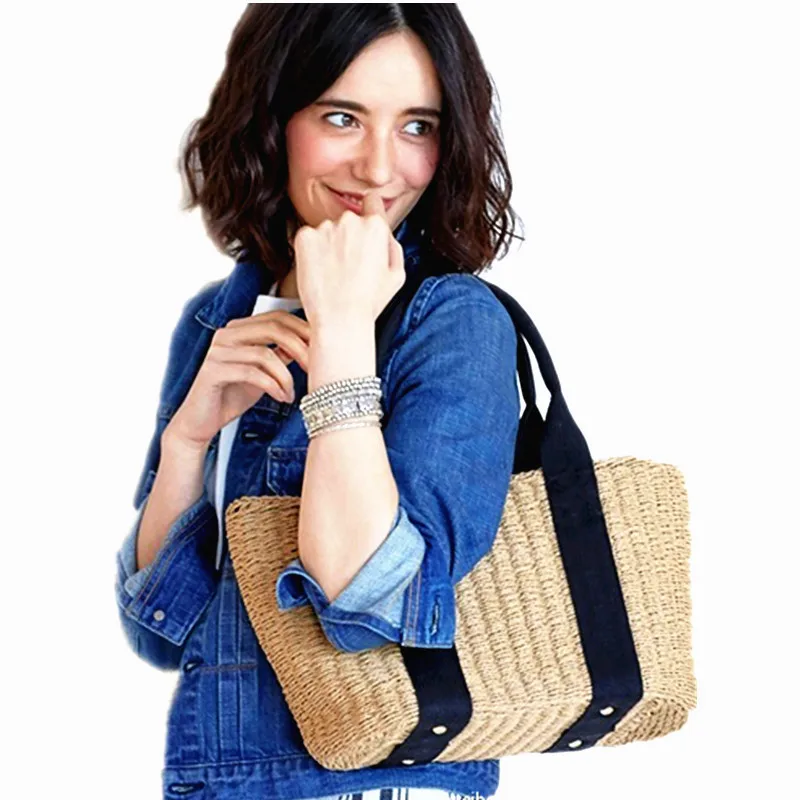 

Drawstring Women's Bag Rattan Hand Bags Summer Travel Straw Beach Bag Female Ladies Purses Handbags Weave Torebka Wiklinow