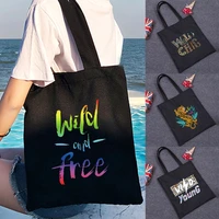 women large capacity canvas tote shoulder bag personality simple letters fabric reusable beach handbags shopper bags