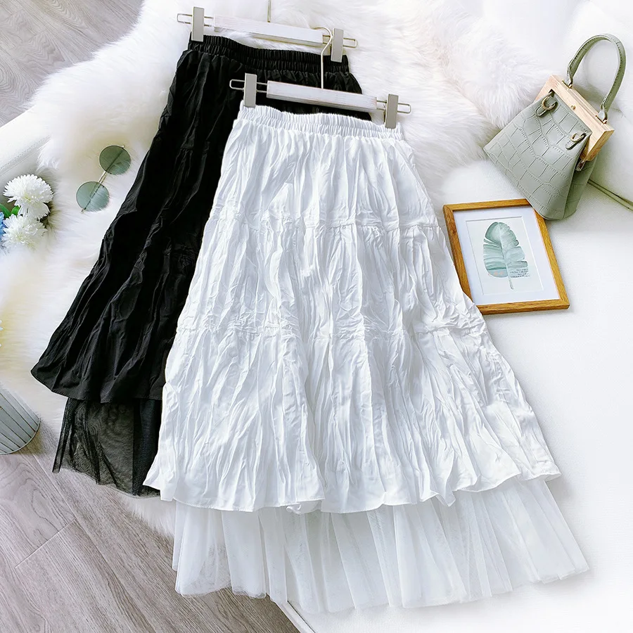 Новинка весна-лето 2020 винтажные женские длинные юбки с оборками корейский стиль