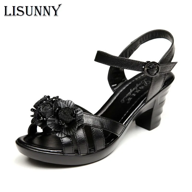 

LISUNNY Women Sandals New 2021 Summer Open Toe Sandals Platform Thick Heel High-heeled Shoes Black Women's Shoes