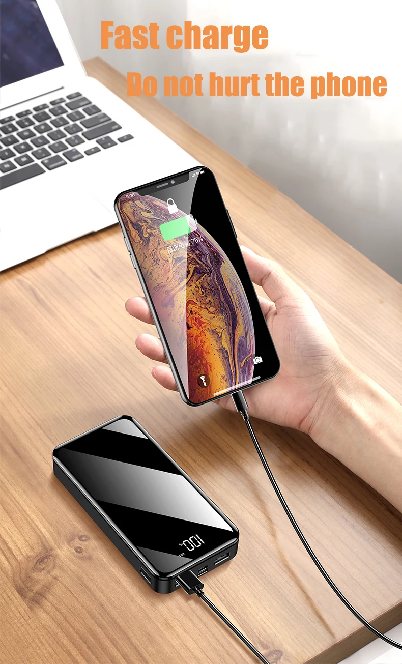Внешний аккумулятор 30000 мАч, внешний аккумулятор, 2 USB, светодиодный, PoverBank, type-c, портативное зарядное устройство для телефона Apple, Xiaomi