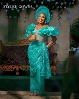 aso ebi lace evening dresses long luxury 2021 formal party dress ruffles elegant african robe de soiree
