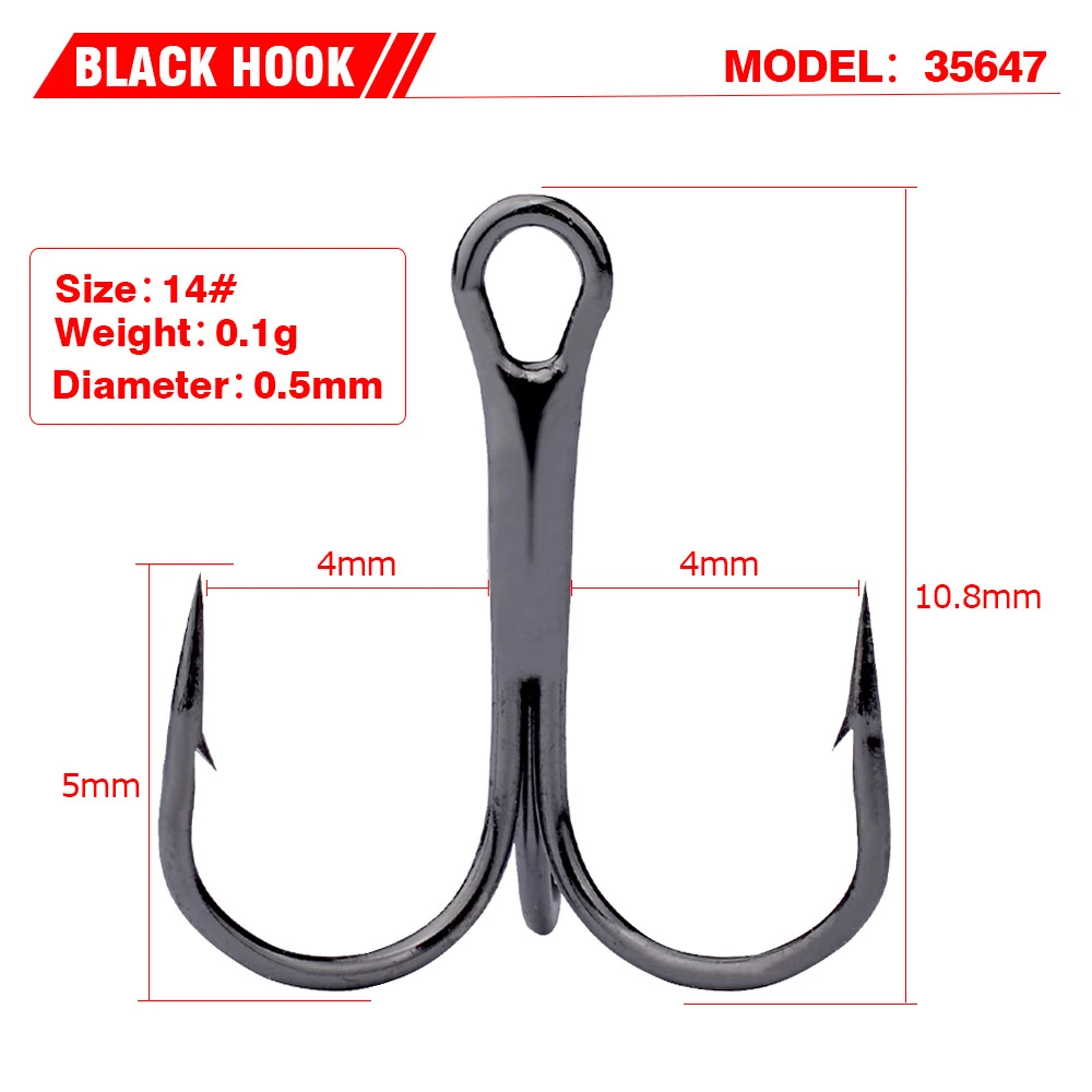 

2021 Fishing Hook 50pc/Lot 2/4/6/8/10/12/14# High Carbon Steel Treble Hooks Fishing Tackle Black/Brown/White Fish Hook