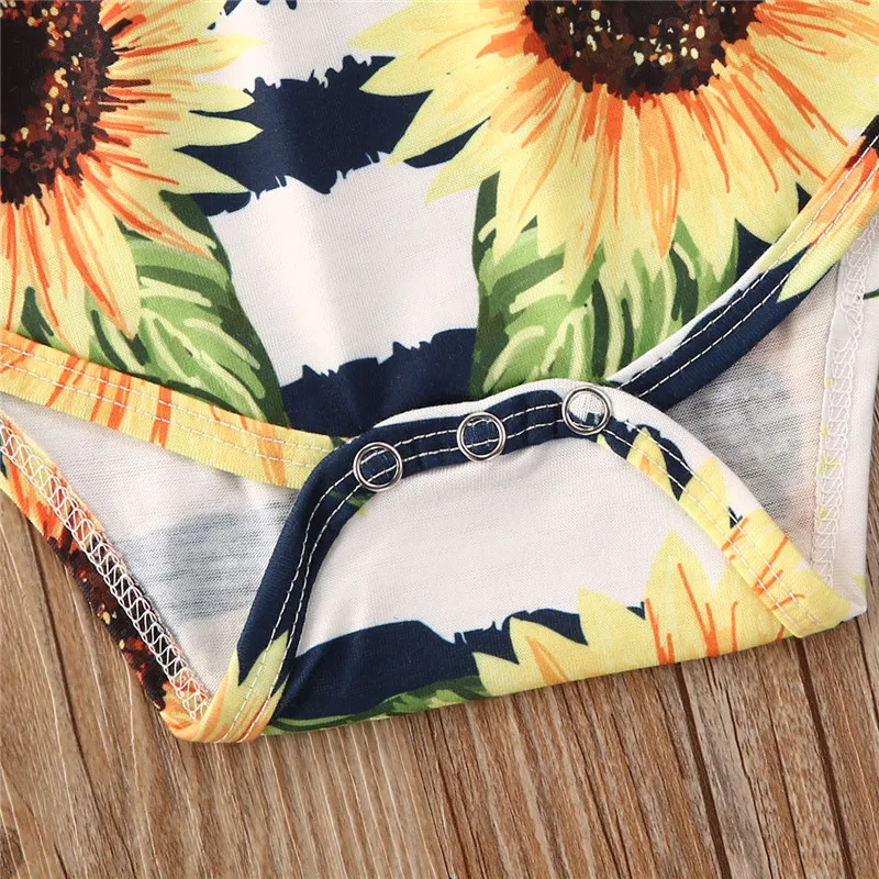 

Baby Girl Sunflower Printed Sleeveless O Neck Bodysuit with Headband 0-18M Newborn Infant Toddler Summer Casual Cotton Jumpsuit