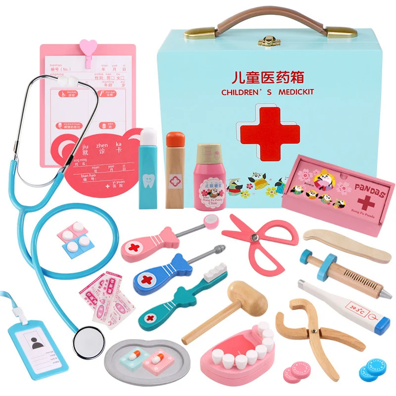 Детские деревянные Медицинские игрушки ролевые игры набор медсестер доктора