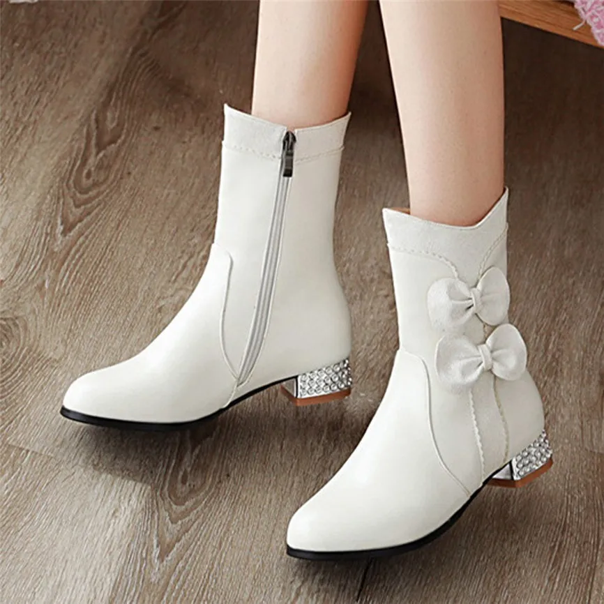 

Bow Flashing Boots Women's Winter PU Zip Platform Boots Round Head Flat Shoes Woman Motorcycle Boot High Quality Botas Mujer 40