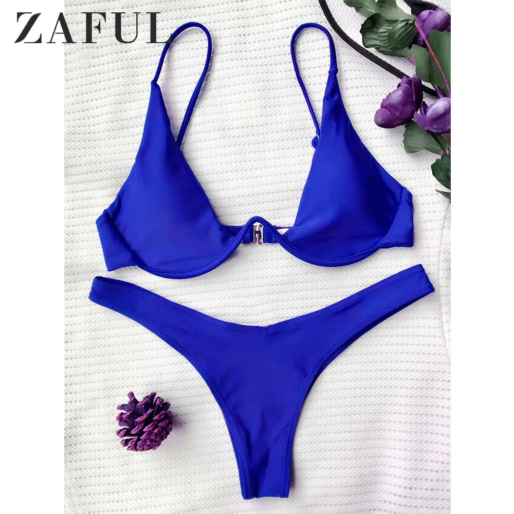 ZAFUL Купальник на косточках с глубоким вырезом для женщин Купальники для пляжного отдыха Сплошной комплект из двух частей на косточках