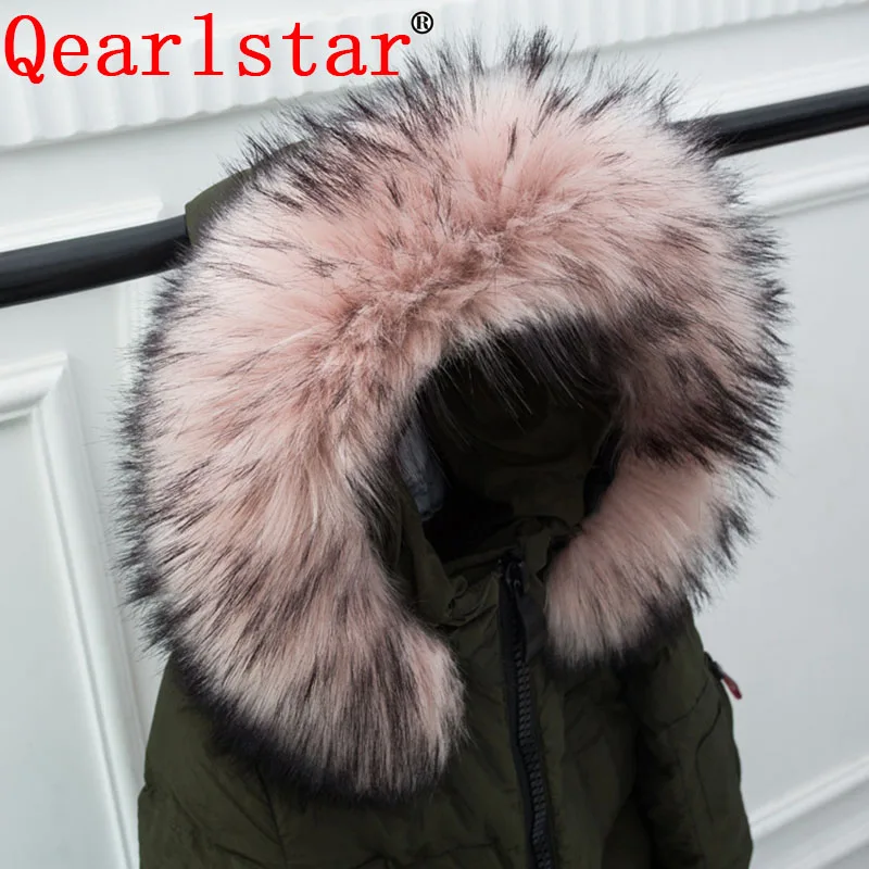 Qearlstar искусственный мех енота шарф зимние куртки капюшон меховой Декор многоцветный искусственный мех шарф Мужское пальто меховой воротник-шарф FY19