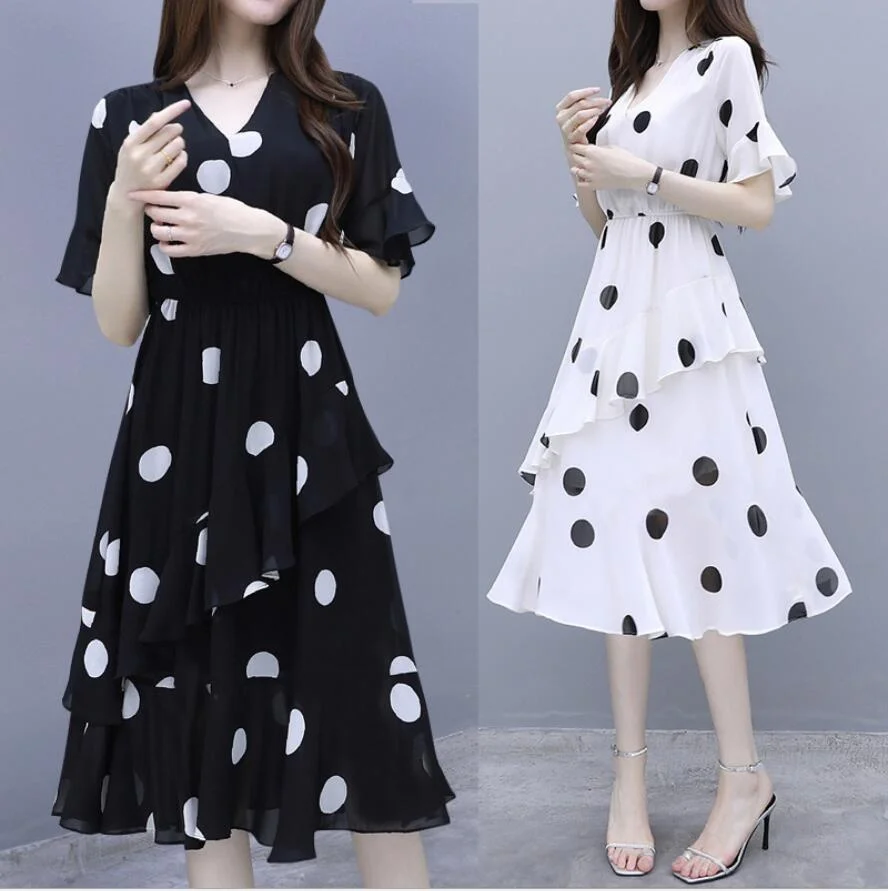 

Plus Size Causal Polka Dot Print Short Sleeve Dress