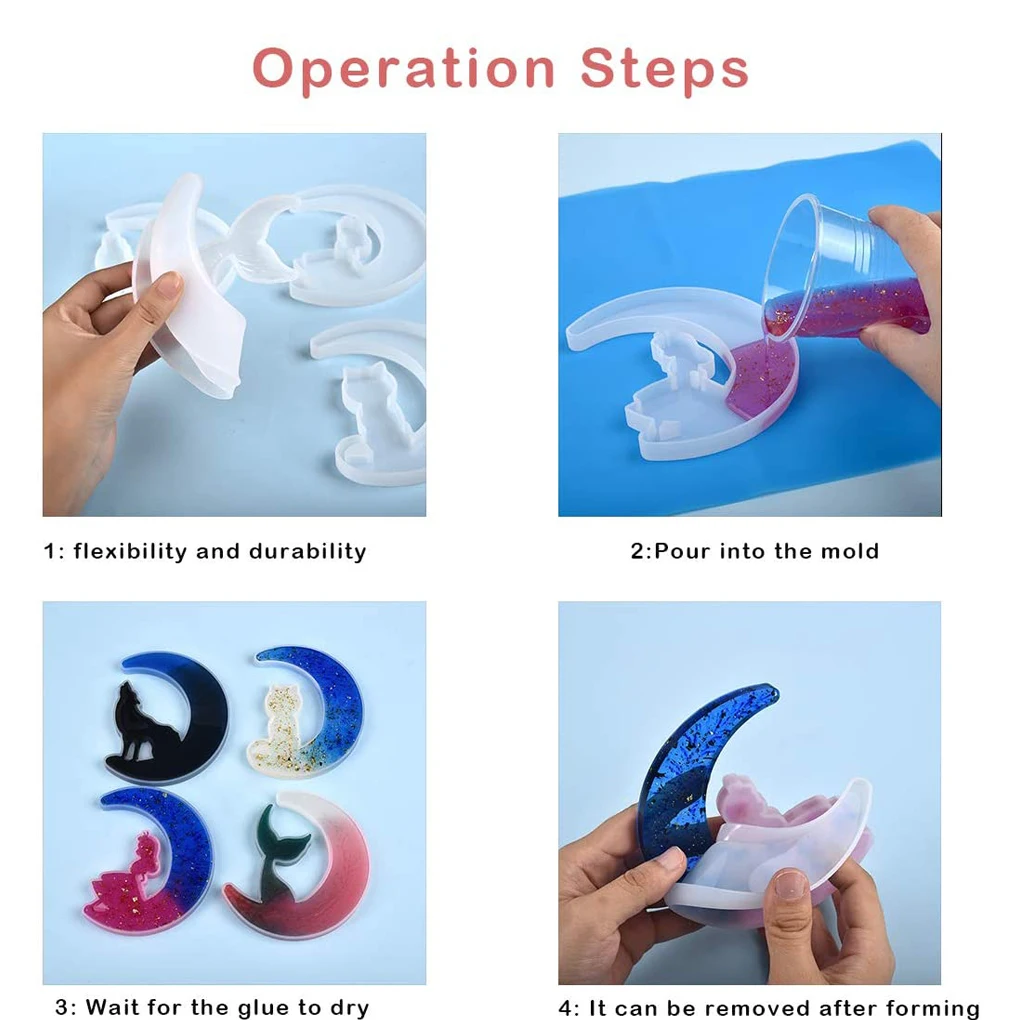 DIY Crescents Moon Resin Mold Creative Wolf Cat Girl Mermaid Tail Epoxy Silicone Molds For Ornaments Home Decoration | Украшения и