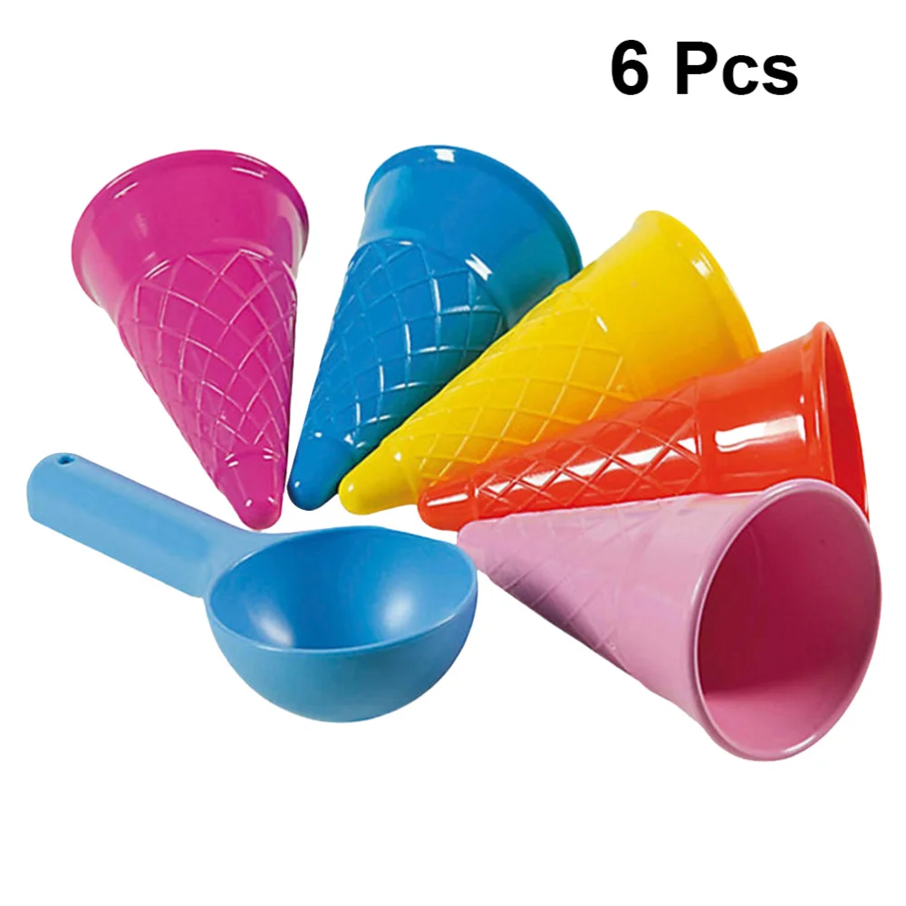 

1 Set of 6pcs Seaside Beach Toys Sand Ice Cream Cones and Scoop Outdoor Toys for Kids Children (5pcs Cream Cones and 1pc Scoop
