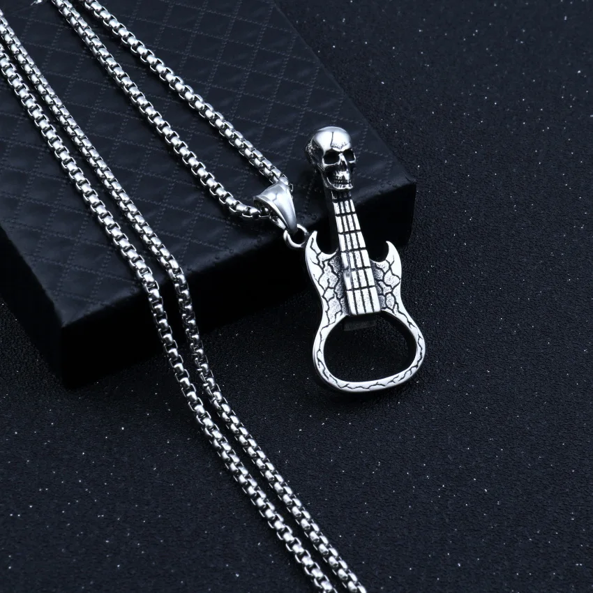 Винтажная электрическая гитара с черепом кулон ожерелье хип-хоп цепочка из