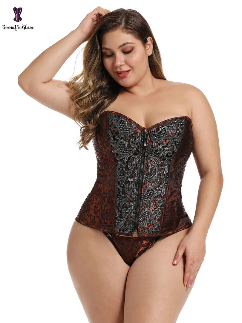 

Womens Sexy Steampunk Gothic Steel Boned Vintage Corset plus Size Brown Overbust Corset