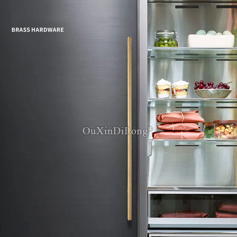 

2PCS Brass Knurled Extra Long Furniture Handles Wardrobe Dresser Cupboard Cabinet Drawer Refrigerator Door Pulls Knobs GF261