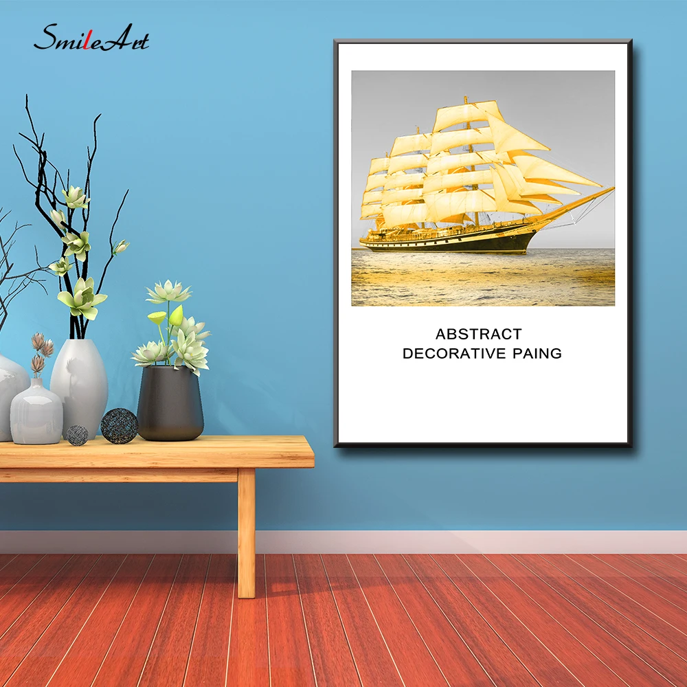 

Colored Drawing Golden sailing Posters Canvas Wall Pictures Wall Pictures For Living Room Home Decor cuadros