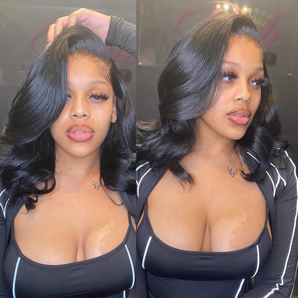 Luvin Body Wave Short Bob Wig 13x4 Lace Closure Human Hair Front Wigs Water Wavy Plucked Brazilian Frontal For Black Women | Шиньоны и