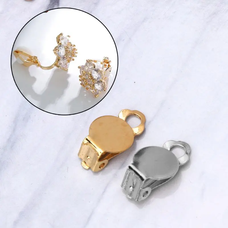 

50Pcs Flat Round Tray Brass DIY Clip-on Earrings Non Piercing Jewelry Findings R2LE