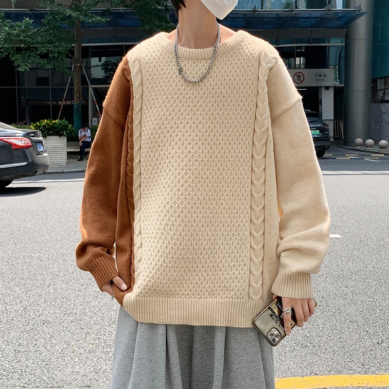 

Men's sweater long-sleeved pullover sweater youth fashion trend round neck top autumn and winter thick warm pullover multicolor