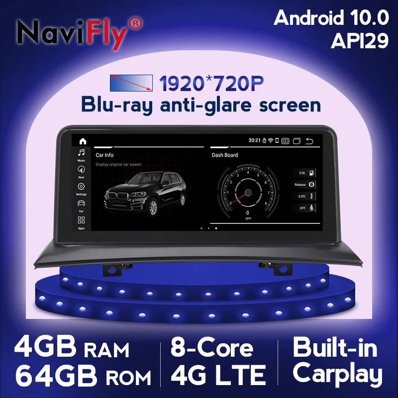 

NaviFly 1920*720 Carplay 4 Гб + 64 Гб 10,25 дюймов Android 10,0 автомобильный DVD GPS плеер для BMW X3 E83 2004-2010 оригинал без экрана