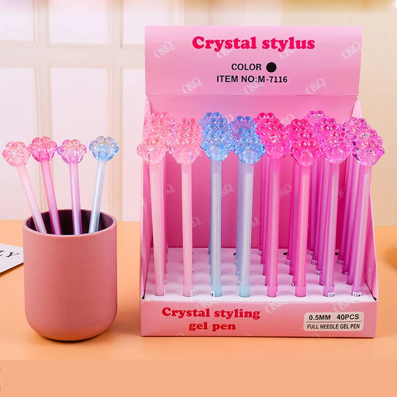 

40 pcs/lot Transparent Crystal Cat Paw Gel Pen Cute 0.5 mm Neutral Pen School Office writing Supplies Promotional Gift