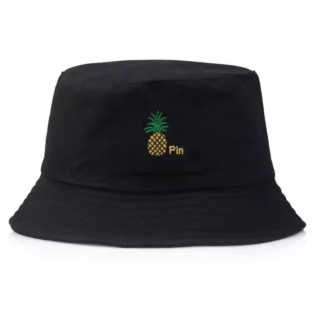 

Fashion Panama Bucket Hat Summer Bucket Hats Fruit Pineapple Embroidery Foldable Fisherman Hat Women Beach Sun Fisherman Cap Men