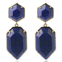 trendy beads light yellow gold color layer polygon shape dangle earrings lapis lazuli jewelry