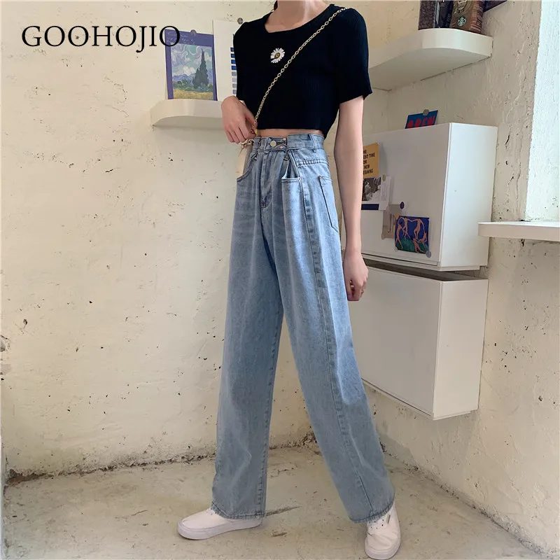 

GOOHOJIO 2021 New Spring and Autumn Loose Jeans Women High Waist Cowboy Pant for Women Jeans All-match Women Wide Leg Trousers