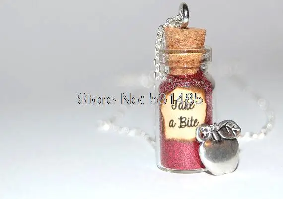 

12 шт./лот белоснежное ожерелье ручной работы в виде стеклянной бутылки, серебряное ожерелье с надписью «take a bite»