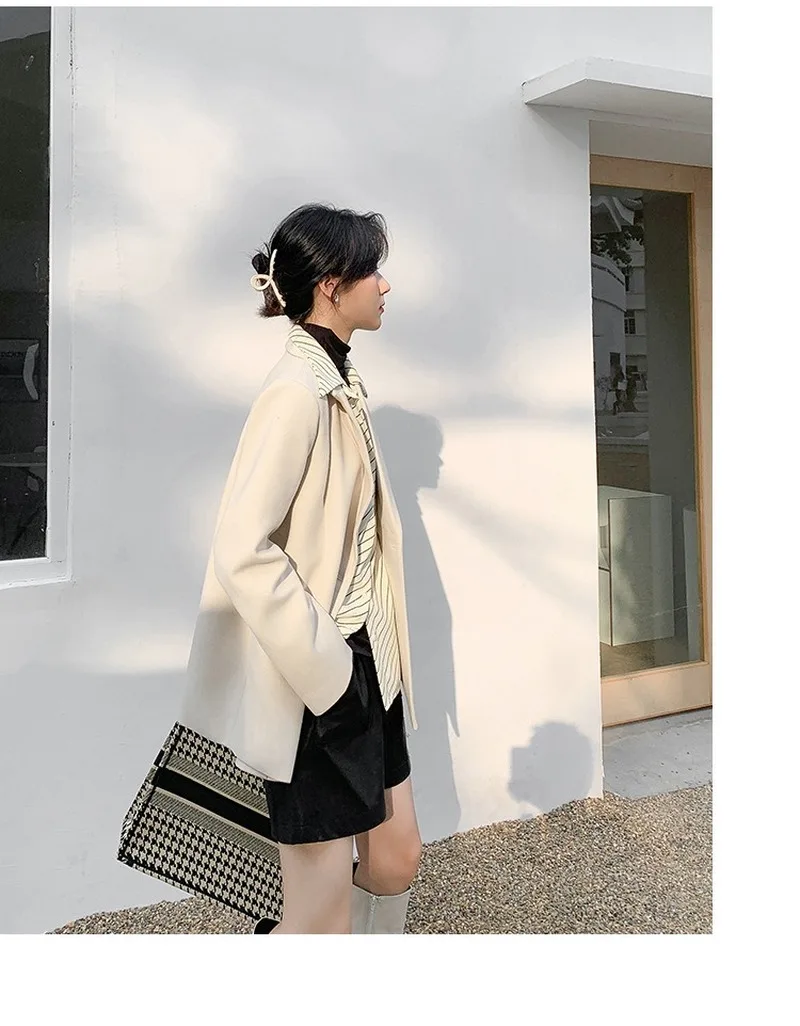 

Spring/Fall Blazers for Woman with Pockets Office Business Double Breasted Jacket Solid Color Elegant White Blazer Clothing