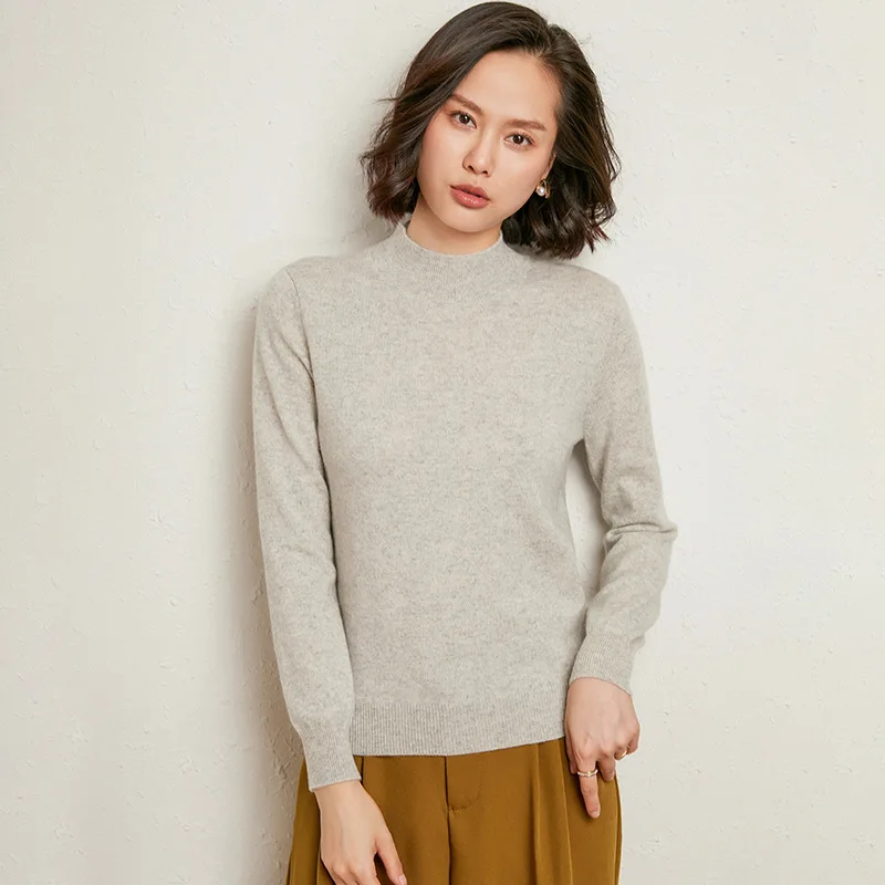 

Solid Jumper Casual Sweater Women's Autumn Winter Black Pullover Sweaters Female Half High Neck Loose Pullovers Tops Camel