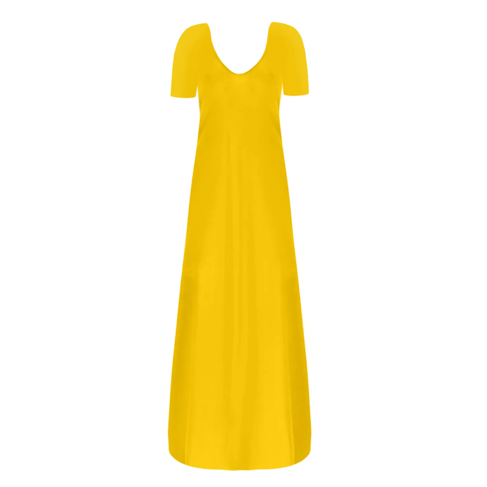 

40# Solid Color Maxi Dress Vintage Draped Pockets Floor Length Dress O-neck Short Sleeve Low Cut Dress Women Summer Dress 2021