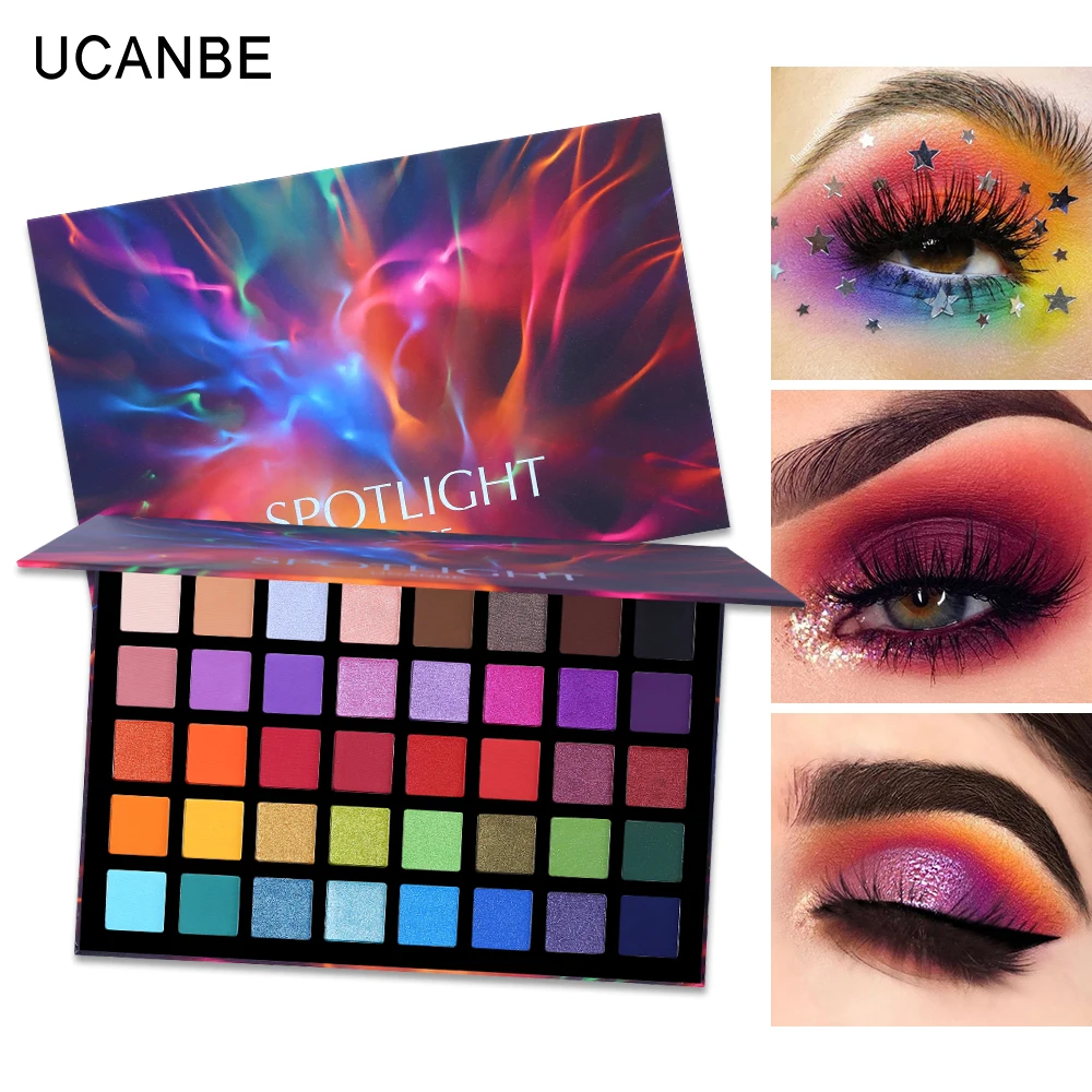 UCANBE Spotlight 40 цветов палитра теней для век цветной переливающийся блеск матовый