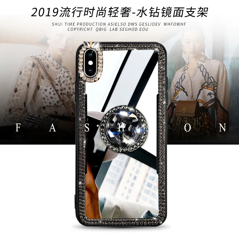 Зеркальный женский чехол для макияжа со стразами iPhone X XR Xs 6s 7 8 Plus 12 11 Pro Max